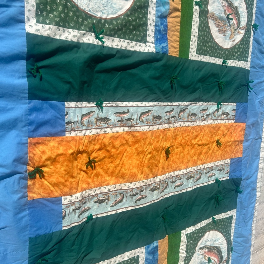 Vintage Handmade Bass Fishing Quilt - Picture 2 of 6